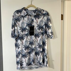 7 Diamonds Blue and White Palm Print Shirt